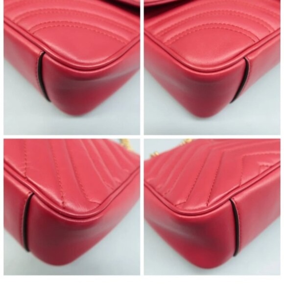 100% Authentic GUCCI Marmont Red Leather Shoulder Bag - Picture 6 of 12